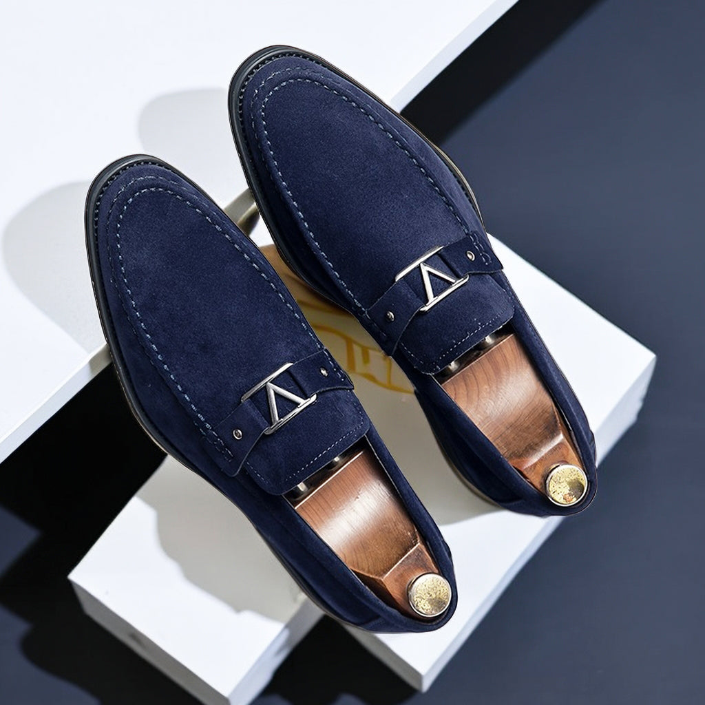 Men's Slip-On Loafers Suede-Finish Metal Buckle - Formal Evening Wear