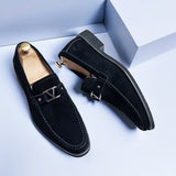 Men's Slip-On Loafers Suede-Finish Metal Buckle - Formal Evening Wear