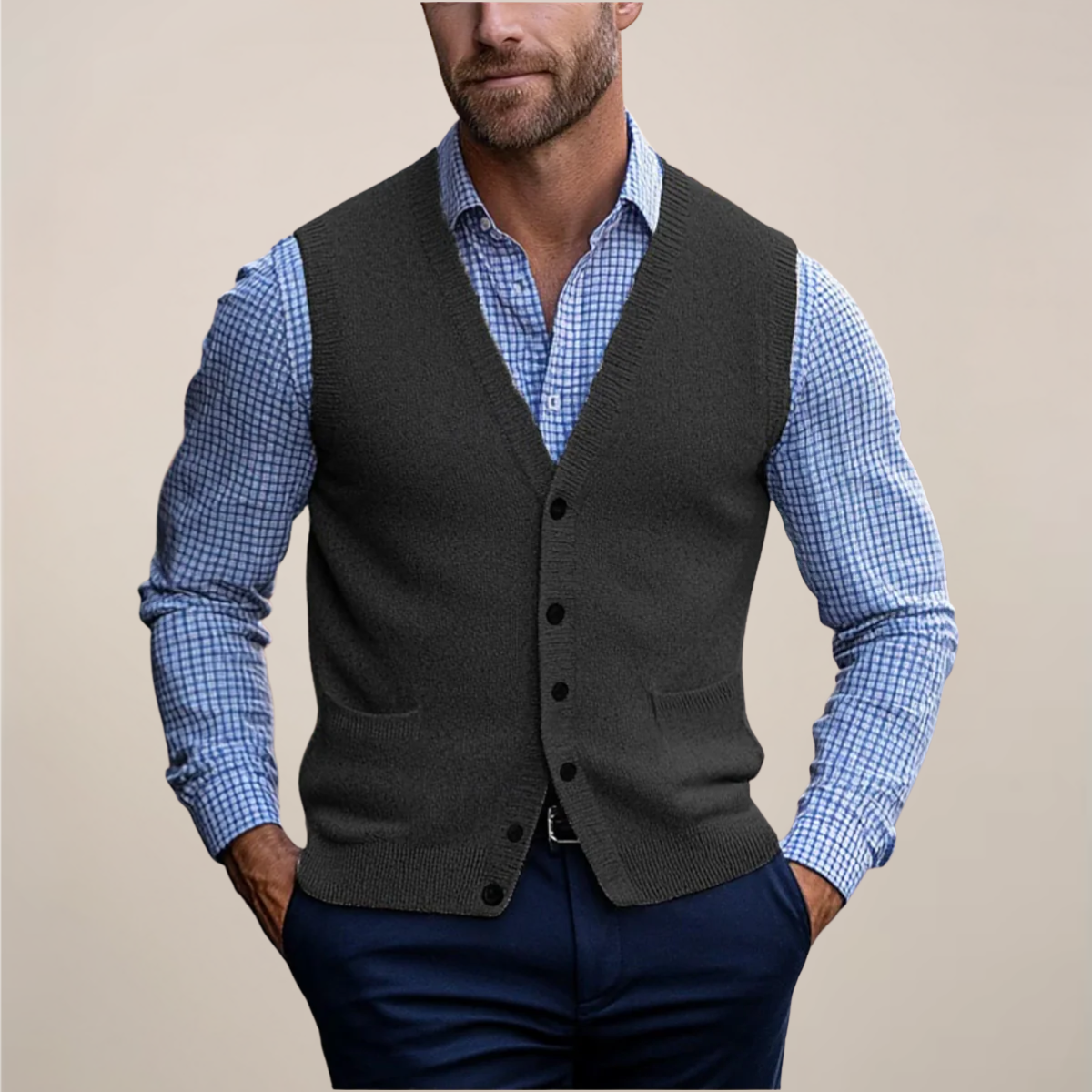 Men's Vest Sweater Button Front Lightweight - Business Casual