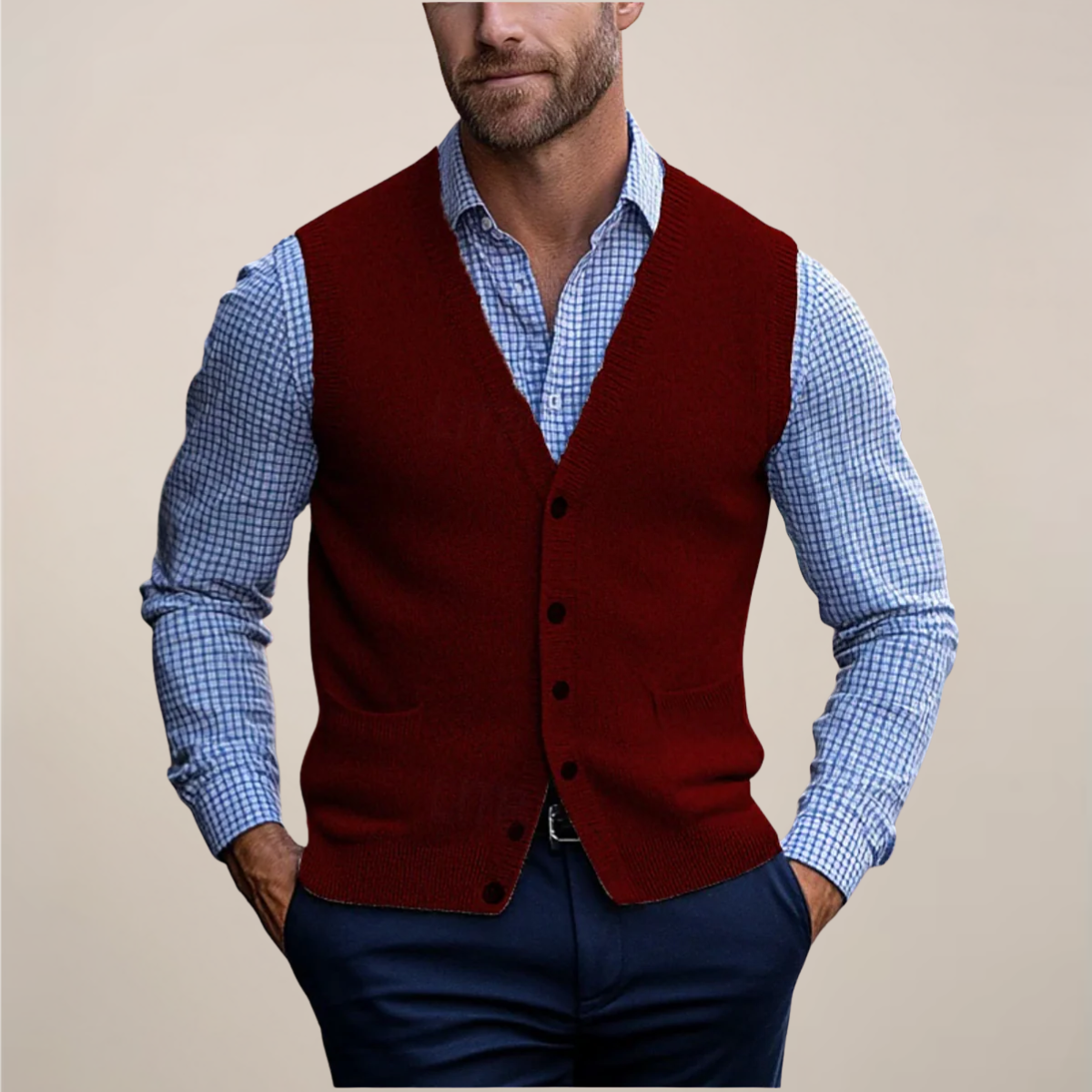 Men's Vest Sweater Button Front Lightweight - Business Casual