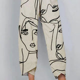 Women's Pants Abstract Face Print Wide Leg - Casual Wear