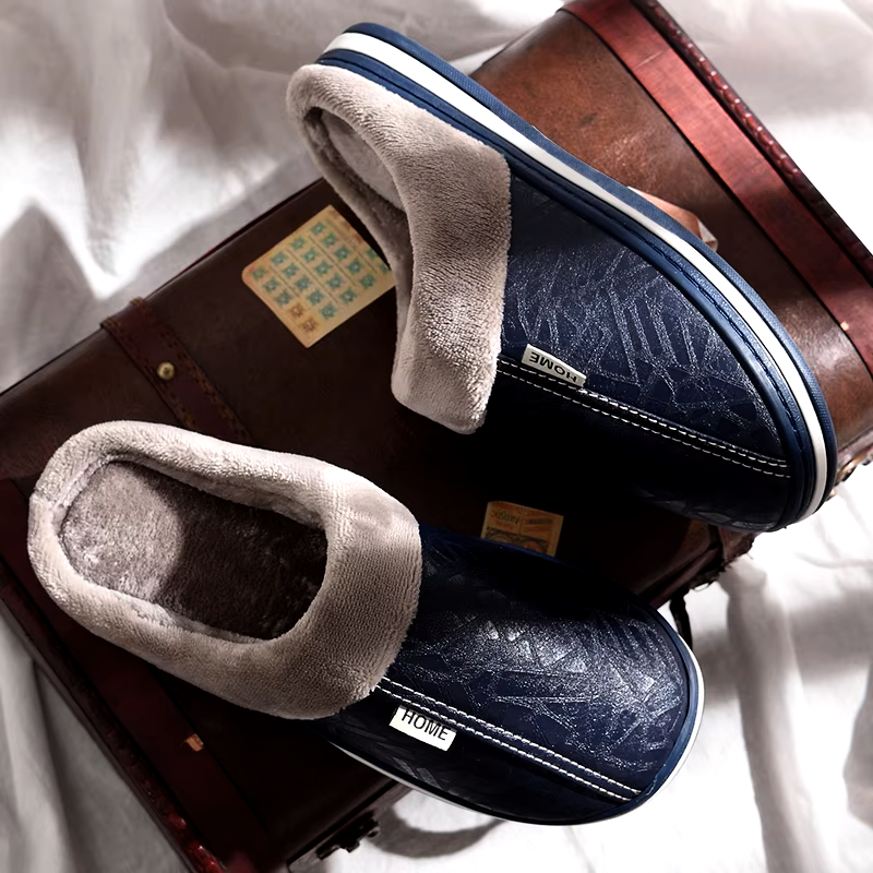 Men's Clog Slippers Textured Faux Fur Trim - Indoor House Wear
