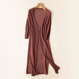 Women's Long Cardigan Knitted Side-Slit - Spring/Summer Wear