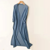 Women's Long Cardigan Knitted Side-Slit - Spring/Summer Wear