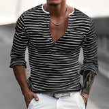 Men's Henley Shirt Striped Long Sleeve - Casual Wear
