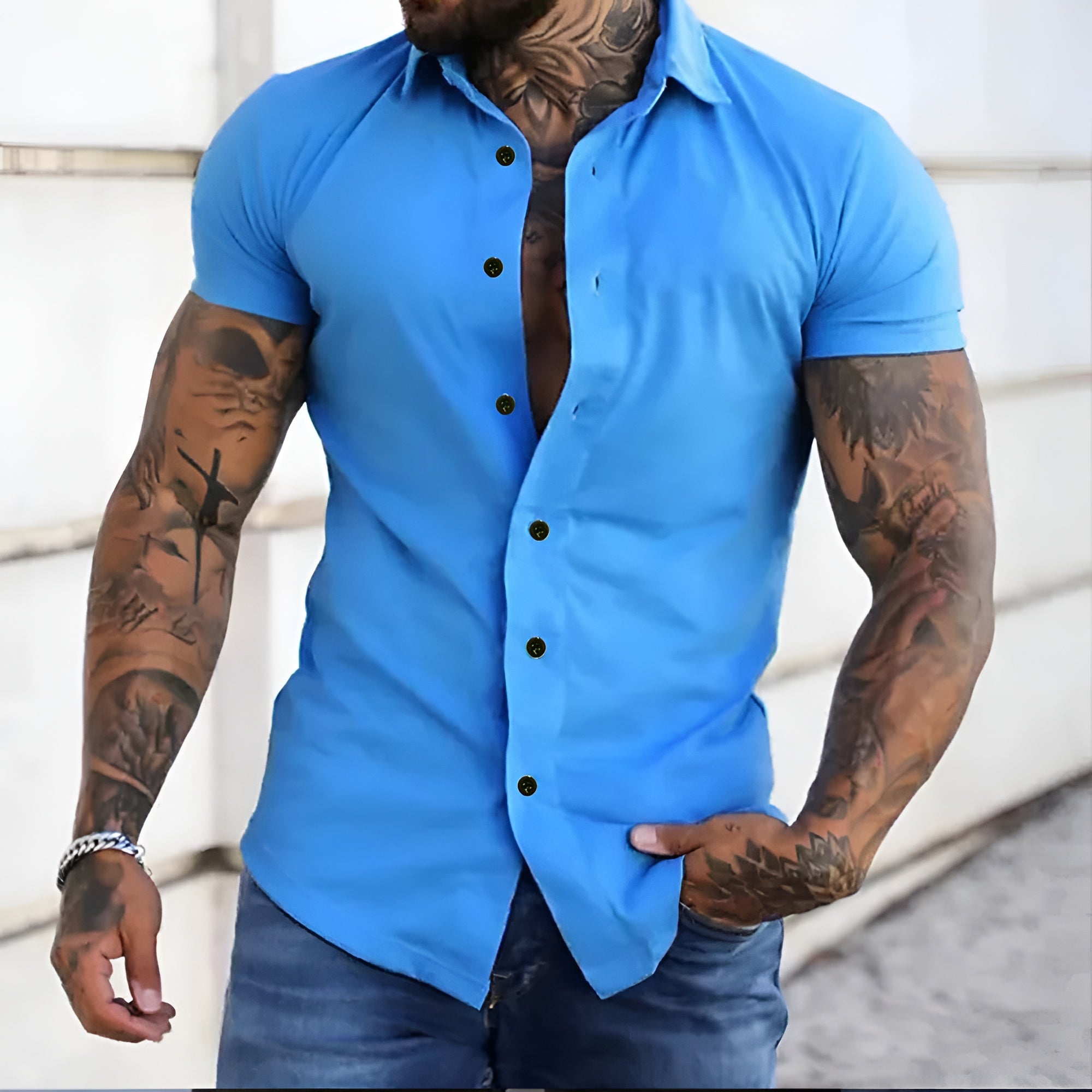 Men's Dress Shirt Slim Fit Short Sleeve - Office Wear