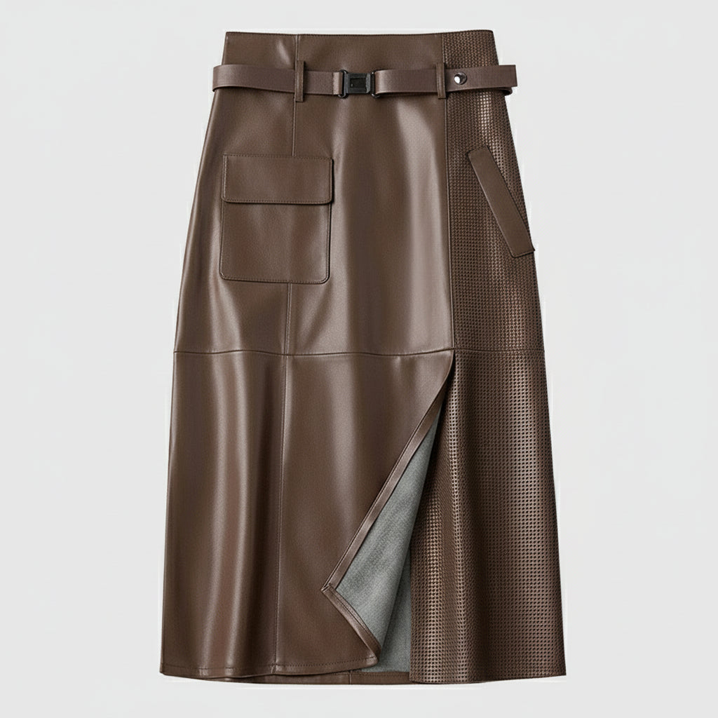 Women's Midi Skirt Belted Cargo Pocket - Professional Chic