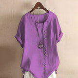 Women's Blouse Short Sleeve Button Detail - Casual Daily Wear