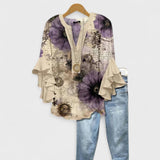 Women's Blouse Floral Ruffle Sleeve - Casual Day Wear