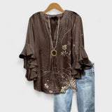 Women's Blouse Floral Ruffle Sleeve - Casual Day Wear