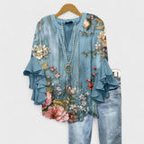 Women's Blouse Floral Ruffle Sleeve - Casual Day Wear