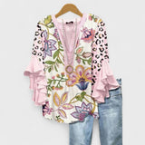 Women's Blouse Floral Ruffle Sleeve - Casual Day Wear