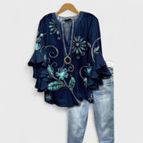 Women's Blouse Floral Ruffle Sleeve - Casual Day Wear