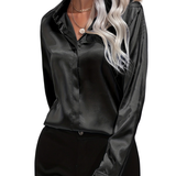 Women's Button Down Blouse Glossy Long Sleeve - Evening Wear