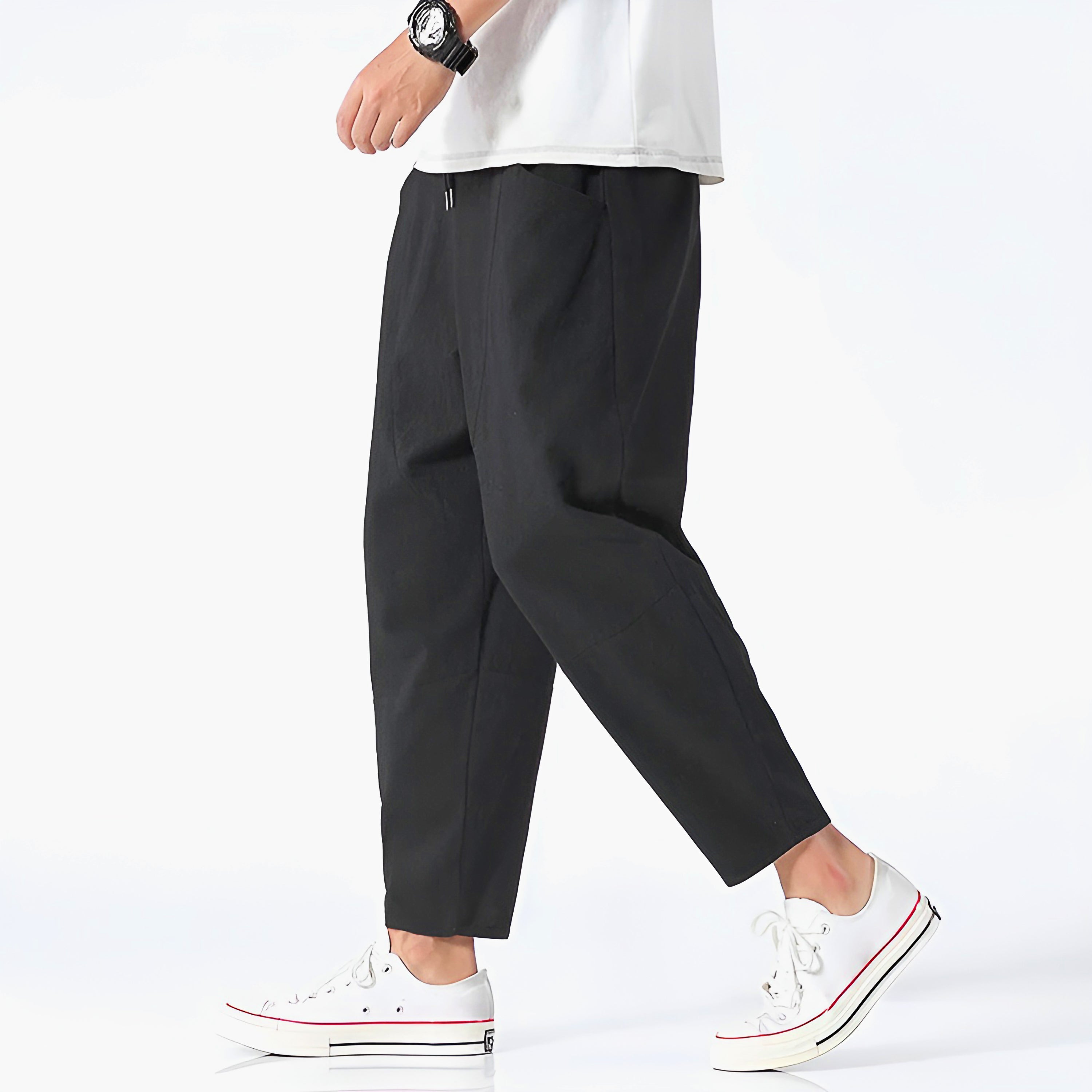 Men's Tapered Trousers Elastic Waist Cropped Fit - Casual Streetwear