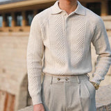 Men's Knit Polo Sweater Chevron Cable Stitch - Smart Casual