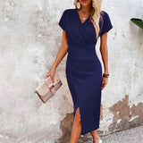 Women's Dress Wrap Front Ruched Detail - Cocktail Party Wear