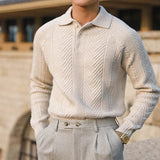 Men's Knit Polo Sweater Chevron Cable Stitch - Smart Casual