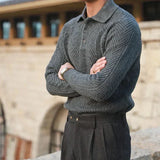 Men's Knit Polo Sweater Chevron Cable Stitch - Smart Casual