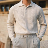 Men's Knit Polo Sweater Chevron Cable Stitch - Smart Casual