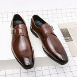 Men's Single Monk Strap Leather Brogue - Formal Office Wear