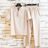 Men's Shirt and Pants Set Button Placket Short Sleeve - Casual Wear