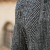 Men's Knit Polo Sweater Chevron Cable Stitch - Smart Casual