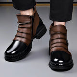 Men's Ankle Boots Two-Tone Leather Buckle Strap - Casual Fashion