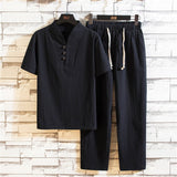 Men's Shirt and Pants Set Button Placket Short Sleeve - Casual Wear