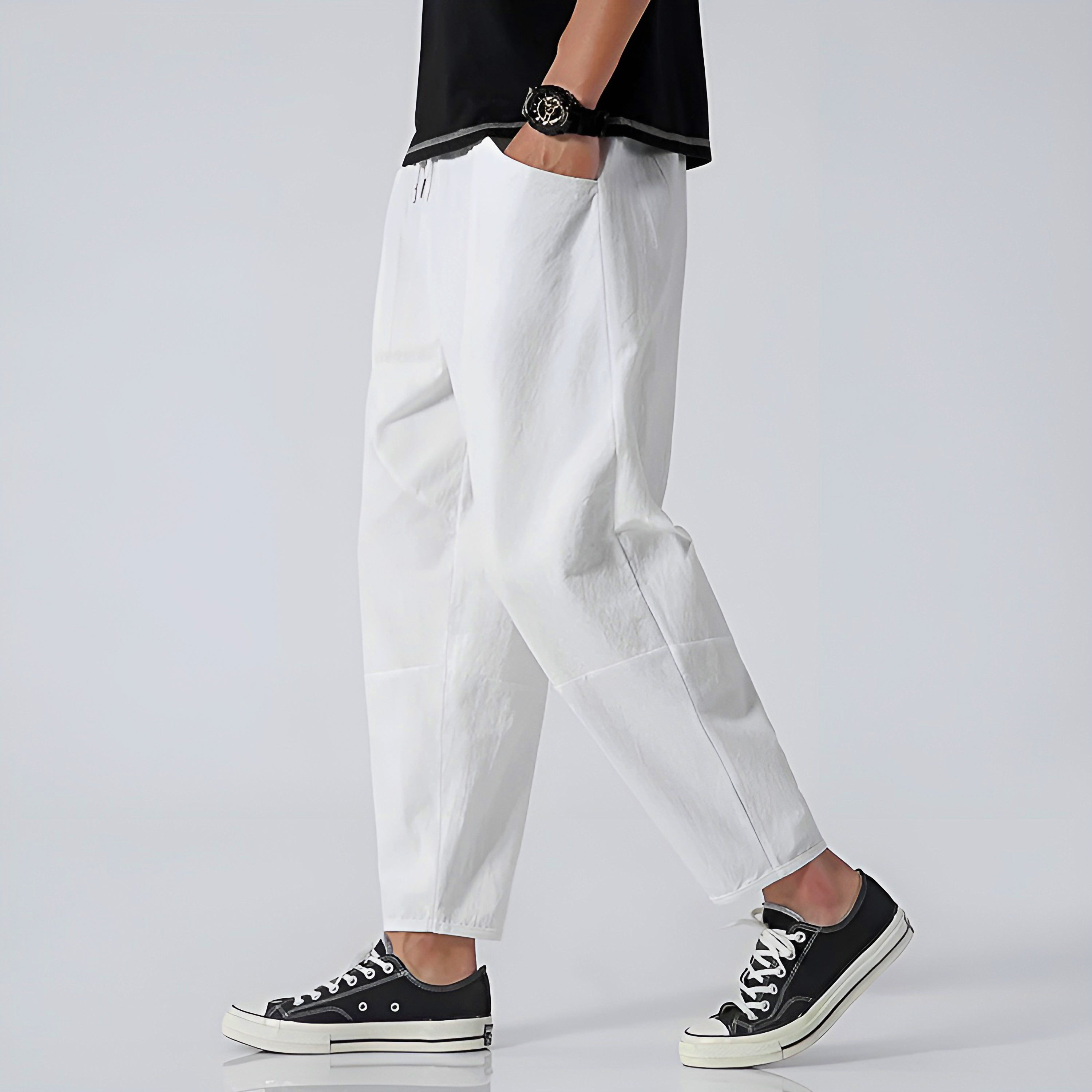 Men's Tapered Trousers Elastic Waist Cropped Fit - Casual Streetwear