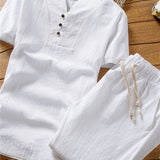 Men's Shirt and Pants Set Button Placket Short Sleeve - Casual Wear