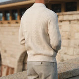 Men's Knit Polo Sweater Chevron Cable Stitch - Smart Casual