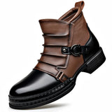 Men's Ankle Boots Two-Tone Leather Buckle Strap - Casual Fashion