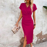 Women's Dress Wrap Front Ruched Detail - Cocktail Party Wear
