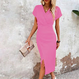 Women's Dress Wrap Front Ruched Detail - Cocktail Party Wear