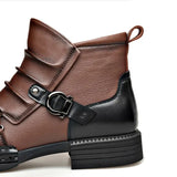 Men's Ankle Boots Two-Tone Leather Buckle Strap - Casual Fashion