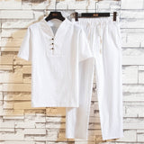 Men's Shirt and Pants Set Button Placket Short Sleeve - Casual Wear
