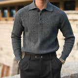 Men's Knit Polo Sweater Chevron Cable Stitch - Smart Casual