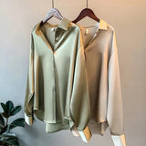 Women's Long Sleeve Elegant Satin Button Down Blouse - Work & Casual Wear