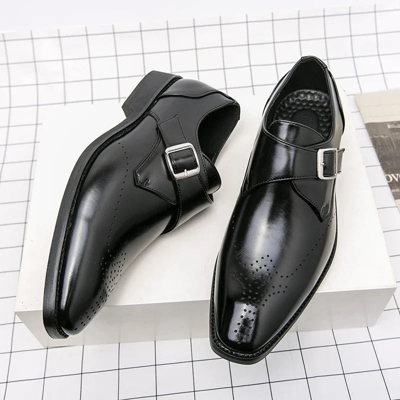 Men's Single Monk Strap Leather Brogue - Formal Office Wear