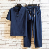 Men's Shirt and Pants Set Button Placket Short Sleeve - Casual Wear