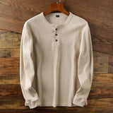 Men's Henley Shirt Long Sleeve Waffle Knit - Casual Wear