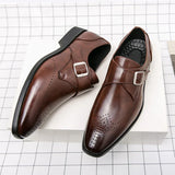 Men's Single Monk Strap Leather Brogue - Formal Office Wear