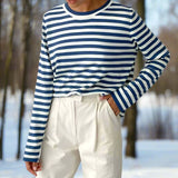 Women's Long Sleeve Shirt Striped Crew Neck - Casual Everyday Wear