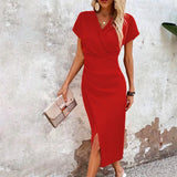 Women's Dress Wrap Front Ruched Detail - Cocktail Party Wear