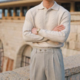 Men's Knit Polo Sweater Chevron Cable Stitch - Smart Casual