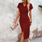 Women's Dress Wrap Front Ruched Detail - Cocktail Party Wear