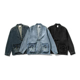 Men's Denim Jacket Kimono Style Utility Pockets - Casual Wear