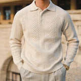 Men's Knit Polo Sweater Chevron Cable Stitch - Smart Casual