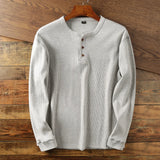 Men's Henley Shirt Long Sleeve Waffle Knit - Casual Wear